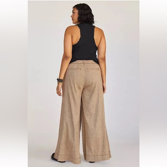 Anthropologie Linen Low Rise Wide Leg Pants Tan Size 14 - Picture 14 of 15